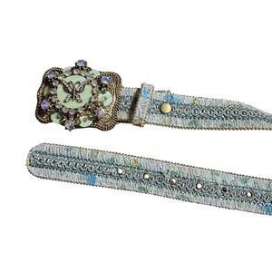 Butterfly Rhinestone Buckle Western Tapestry Belt 38 Boho Chic Festival Hippie